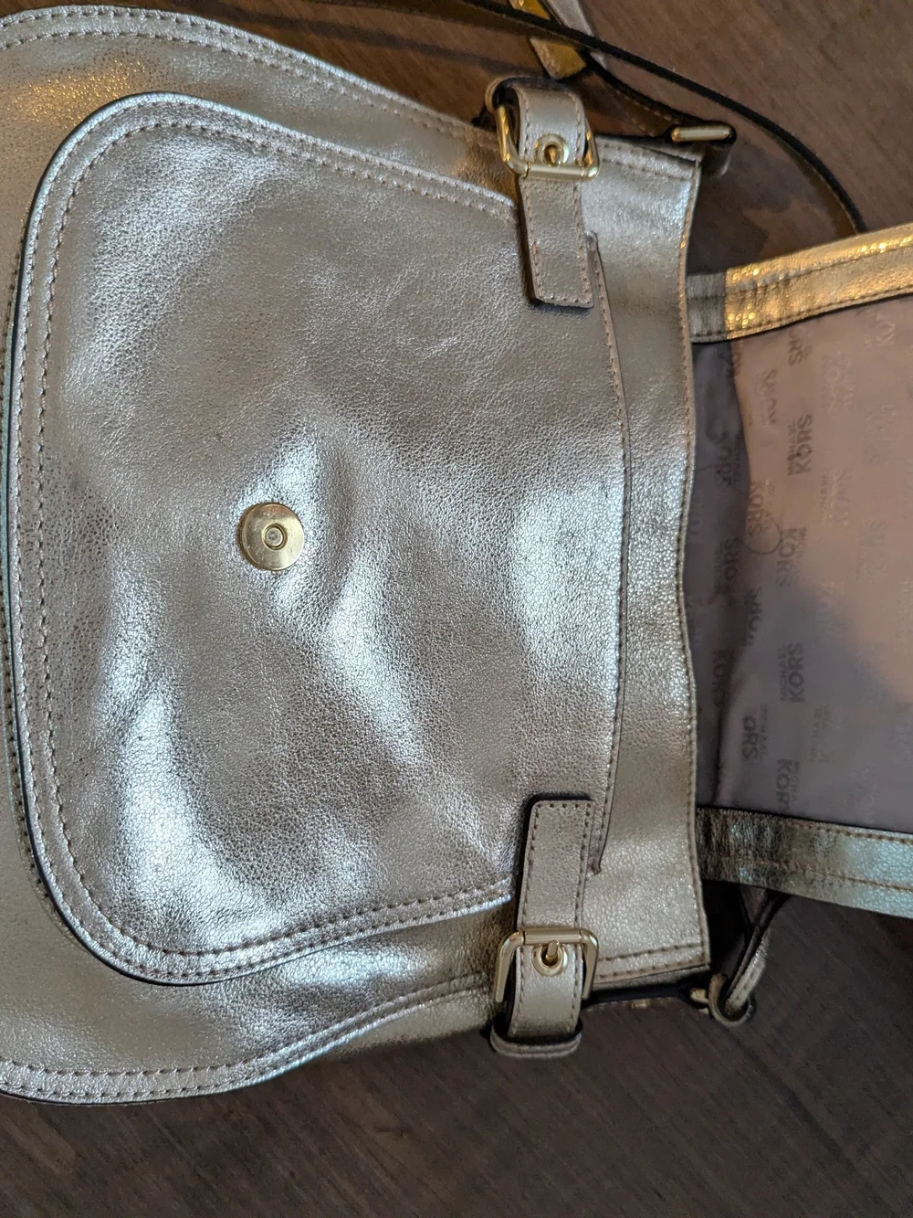 Michael Kors Metallic Gold Fold-Front Crossbody Bag